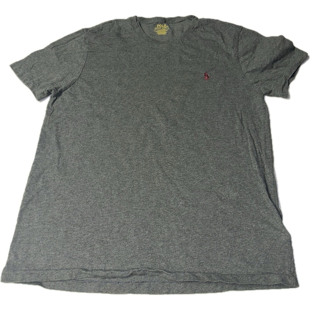 Polo Ralph Lauren Custom Slim‎ Fit T-Shirt Men's L Gray Tee Maroon Jockey